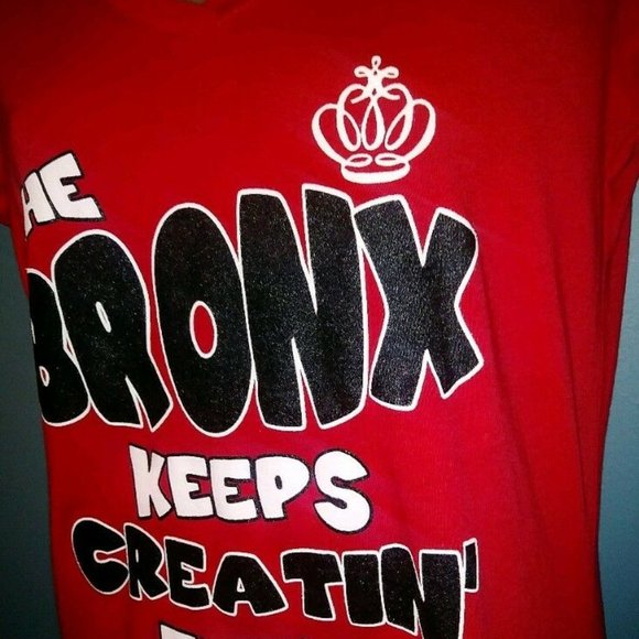 Next Level Apparel "The Bronx Keeps Creatin It" Large Red Women's V-Neck T-Shirt - Picture 3 of 9